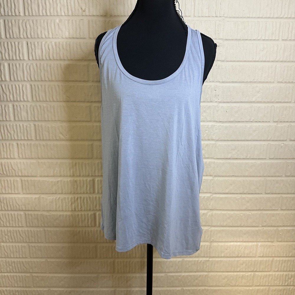 NWT Athleta With Ease Sport Racerback Tank Gray/Blue Sz Large Scoop Neck Gym